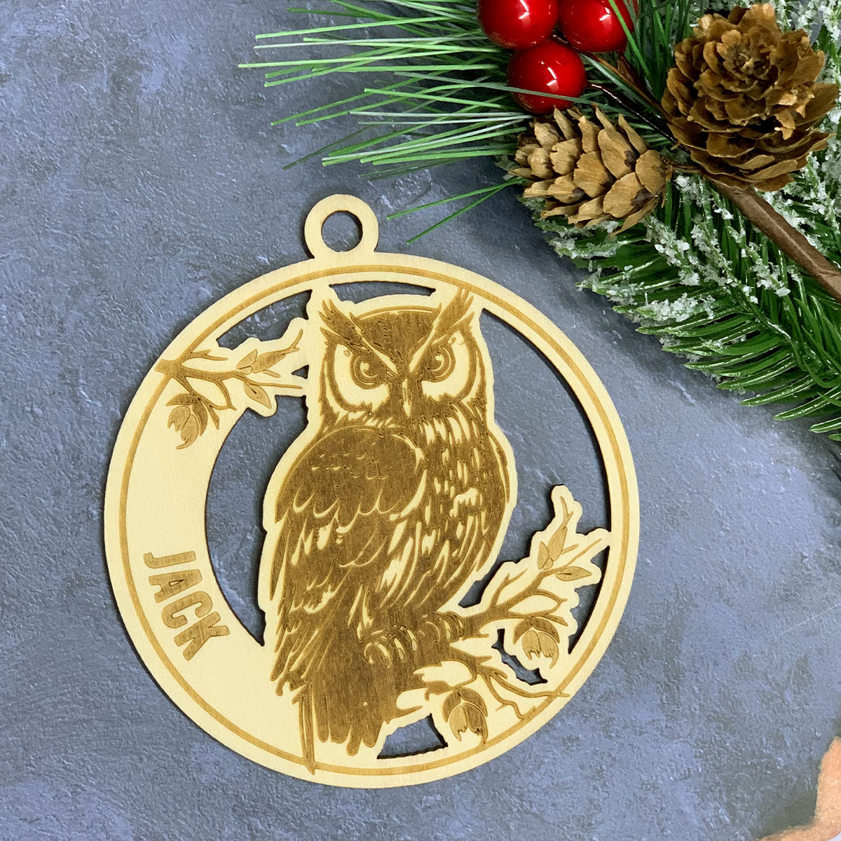 Owl Personalized Wood Ornament DS-13