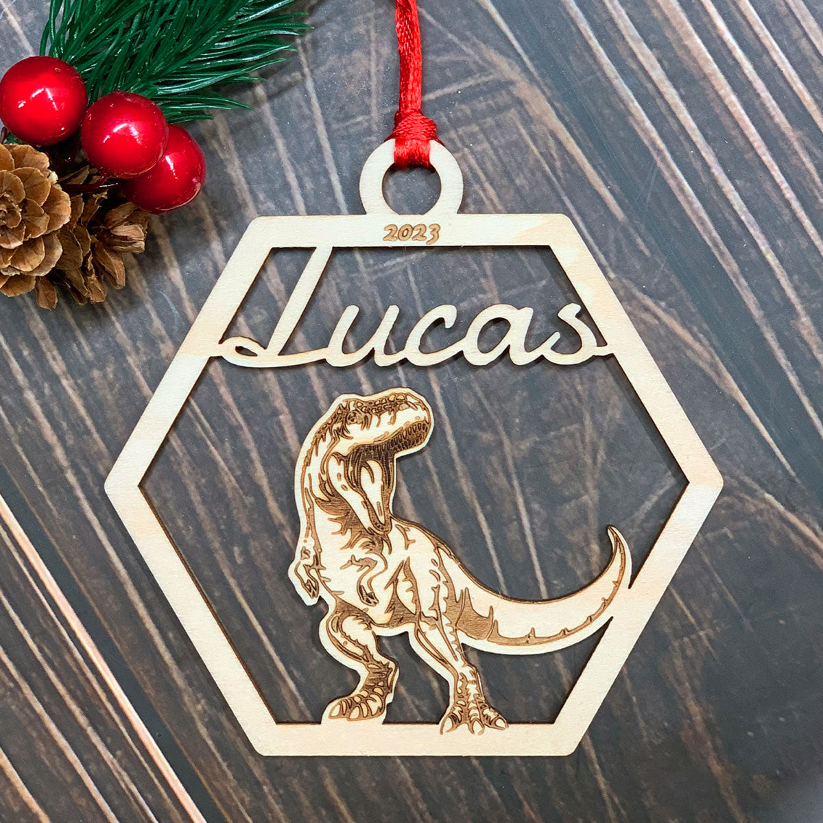 T-Rex Personalized Wood Ornament DS-001