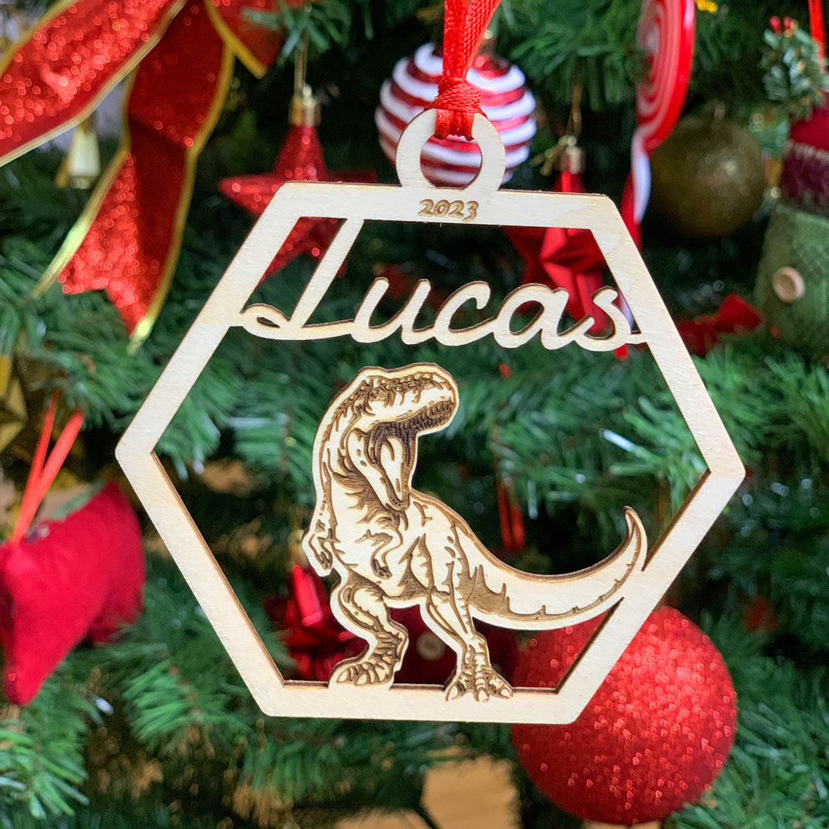 T-Rex Personalized Wood Ornament DS-001