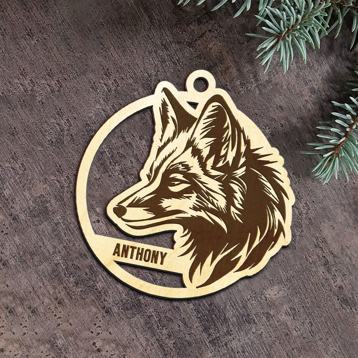 Fox Personalized Wood Ornament DS-17