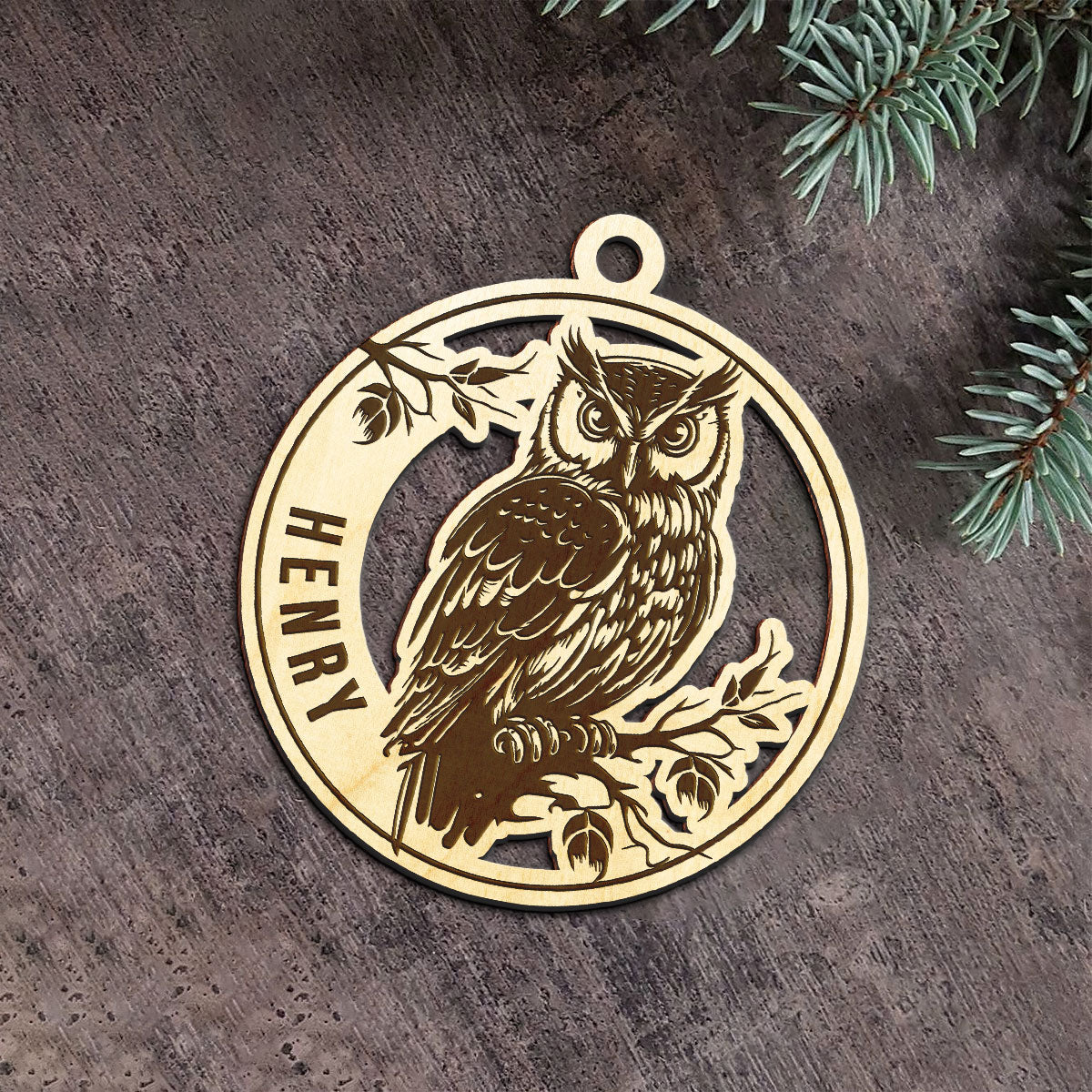Owl Personalized Wood Ornament DS-13