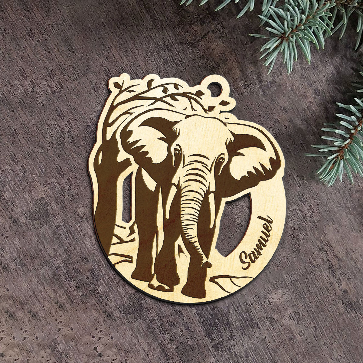 Elephant Personalized Wood Ornament DS-16A