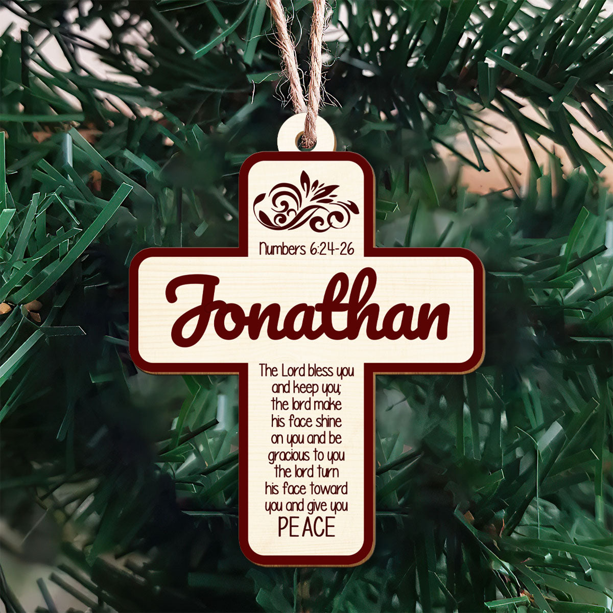 Numbers 6:24-26 Cross Personalized Wood Ornament DS-008