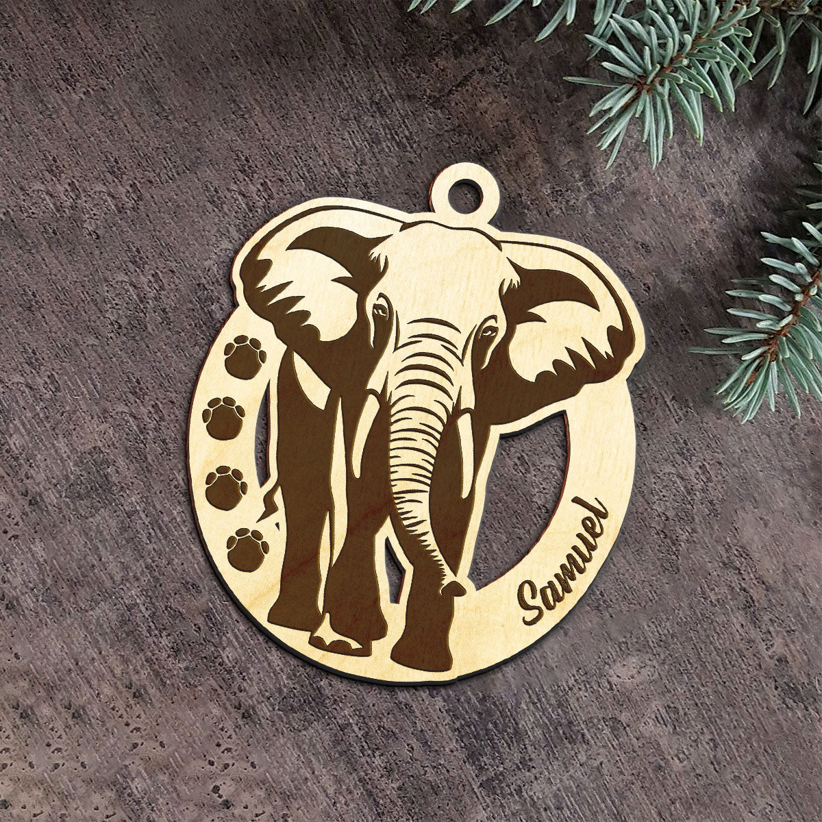 Elephant Personalized Wood Ornament DS-16