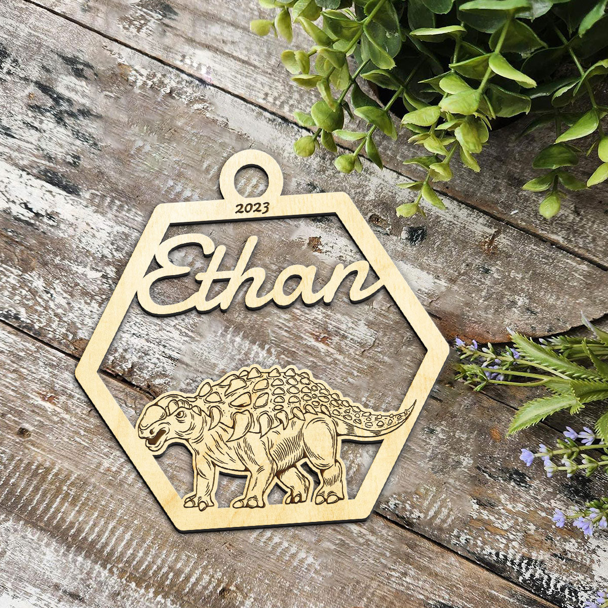 Anklyosaurus Personalized Wood Ornament DS-001