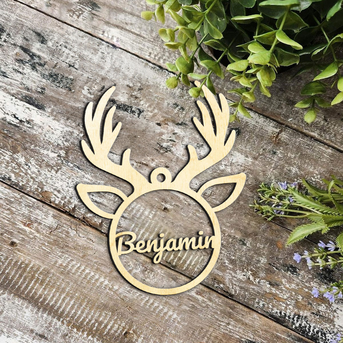 Deer Personalized Wood Ornament DS-002