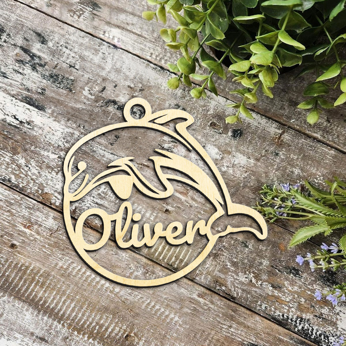 Dolphin Personalized Wood Ornament DS-002