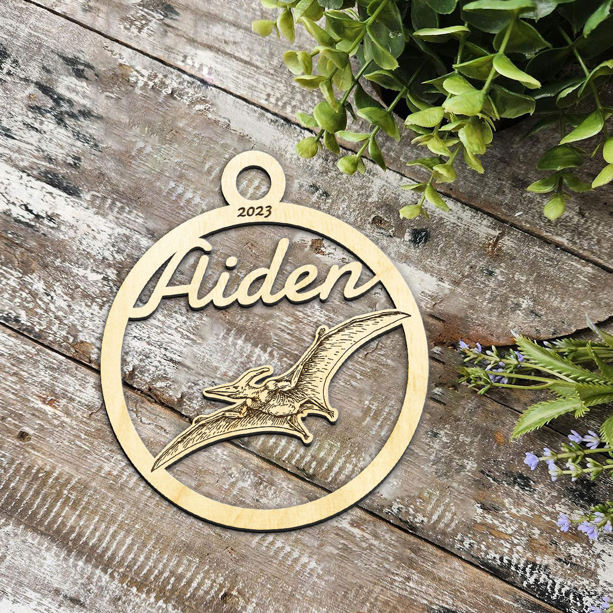 Pterodactyl Personalized Wood Ornament DS-001