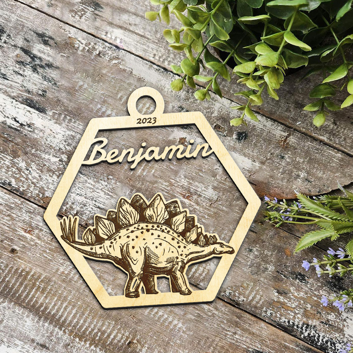 Stegosaurus Personalized Wood Ornament DS-001