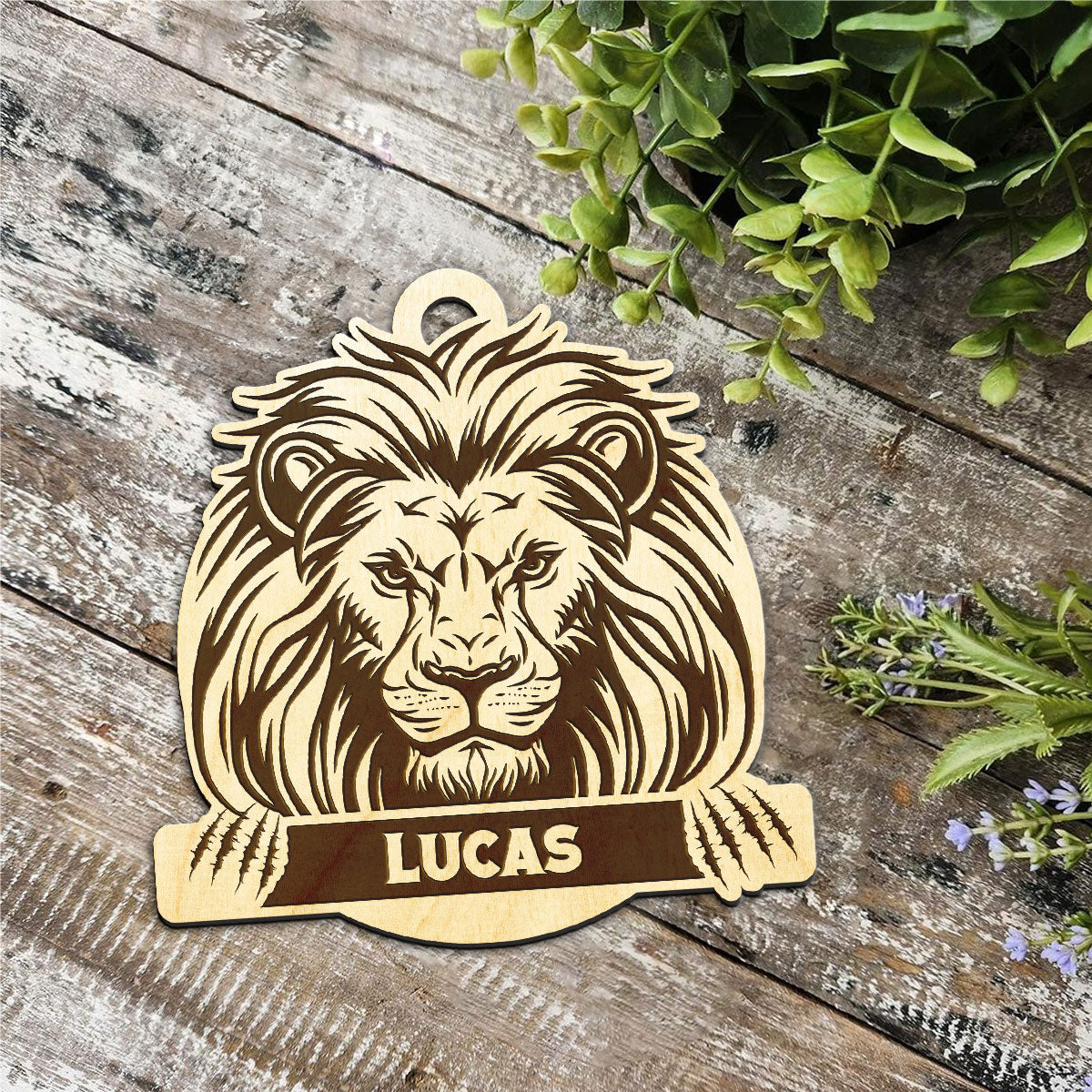 Lion Personalized Wood Ornament DS-007