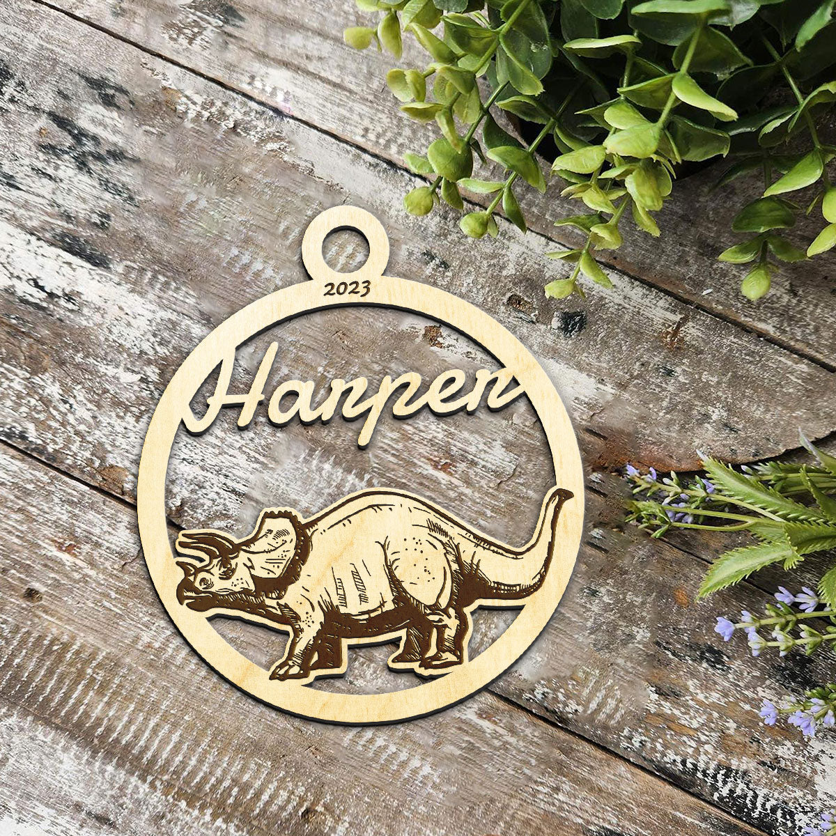 Triceratops Personalized Wood Ornament DS-001