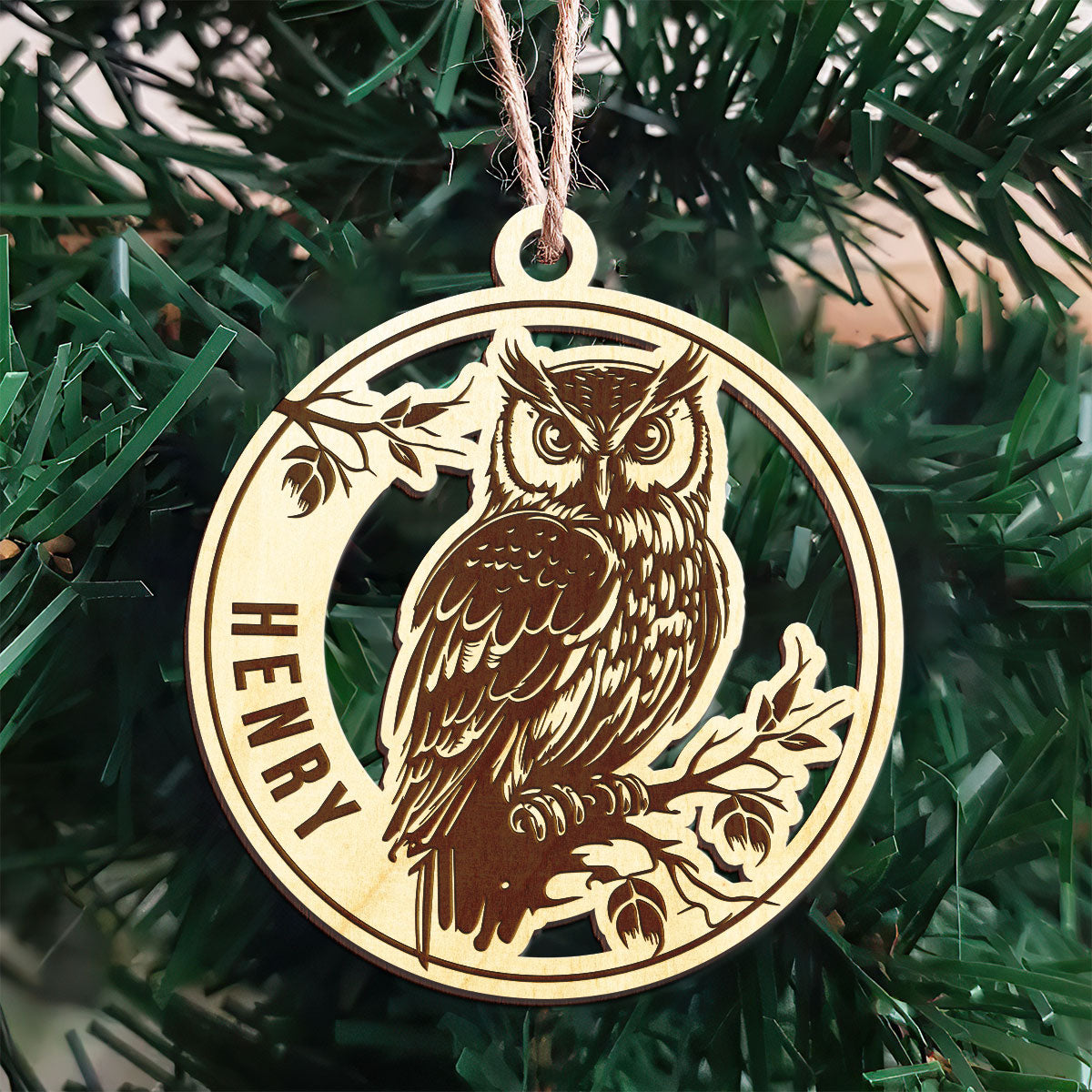 Owl Personalized Wood Ornament DS-13