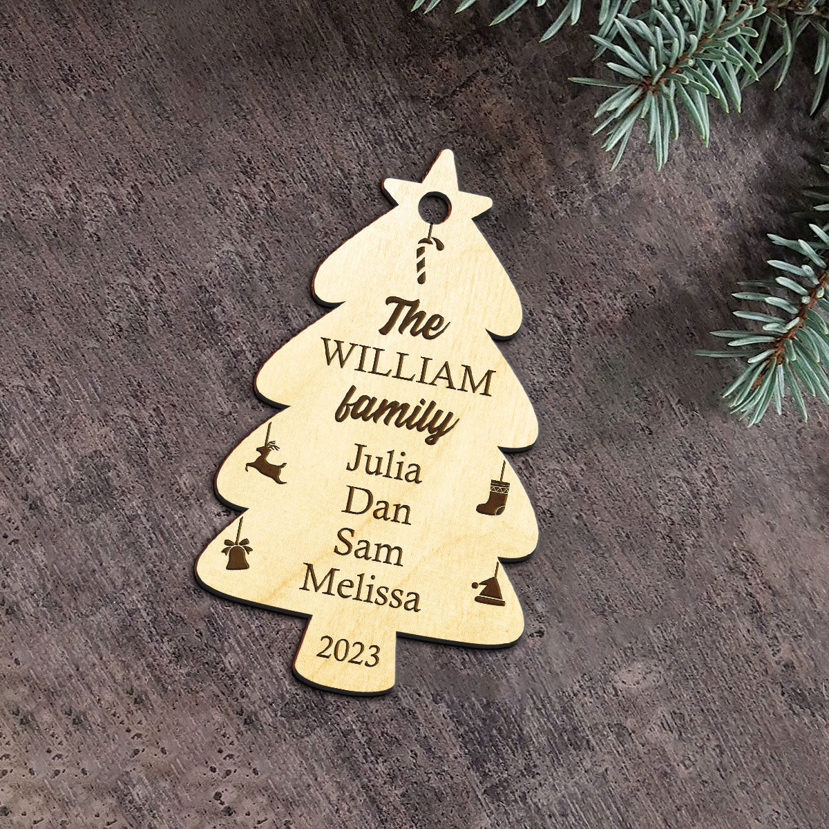 Family Tree - Personalized Christmas Wood Ornament DS-58