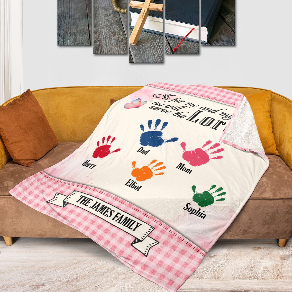 As For Me And My House Family Handprint - Personalized Fleece Blanket DSFBHLT1801TA