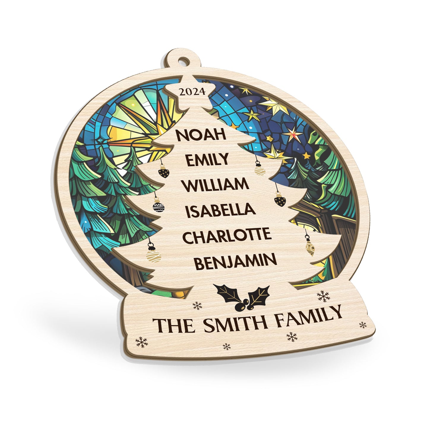 Christmas Family Tree - Personalized Suncatcher Ornament DSSUNOLHN1021L