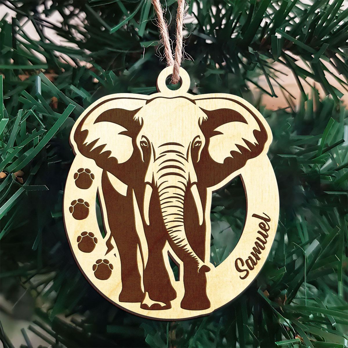 Elephant Personalized Wood Ornament DS-16