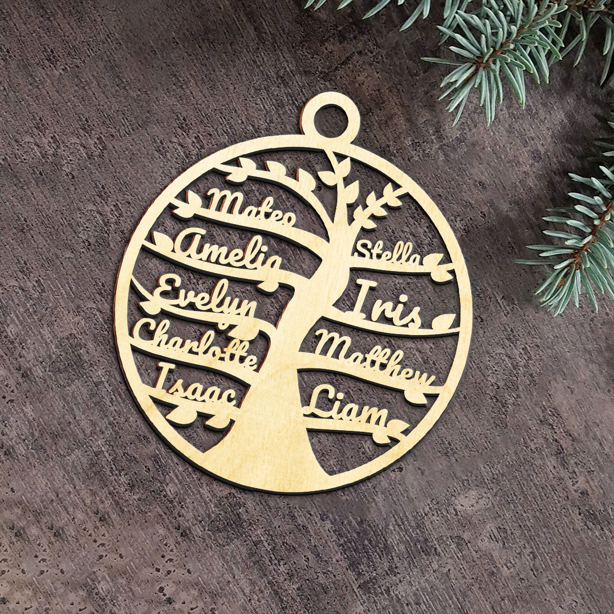 Family Name Tree Personalized Wood Ornament DS-61