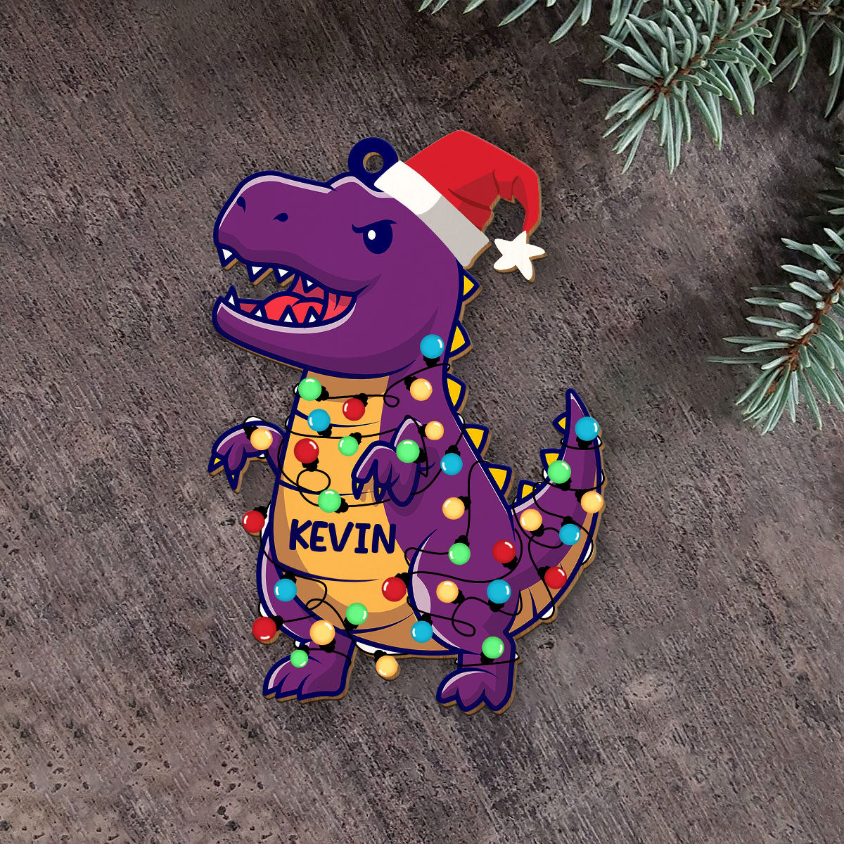 Trex Lights Personalized Wood Ornament DS-28