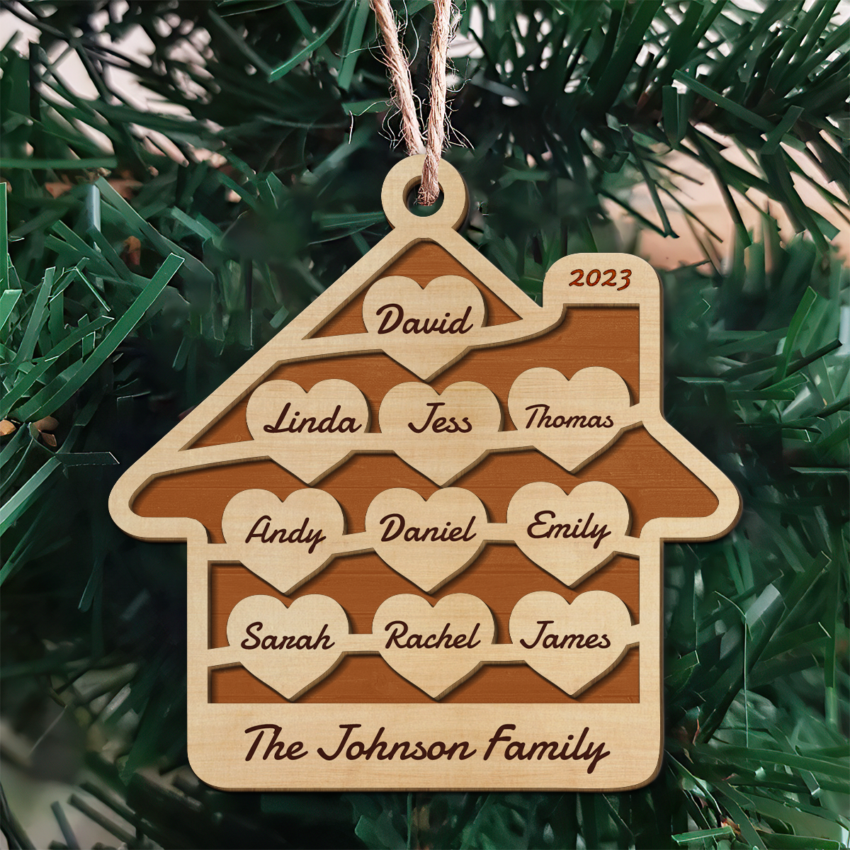 Family Hearts and Home - 2 Layers Personalized Wood Ornament DS-65