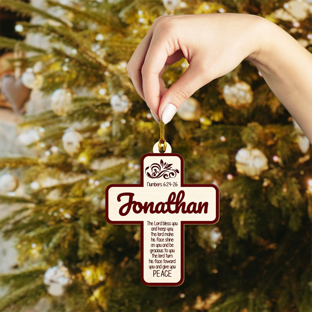 Numbers 6:24-26 Cross Personalized Wood Ornament DS-008