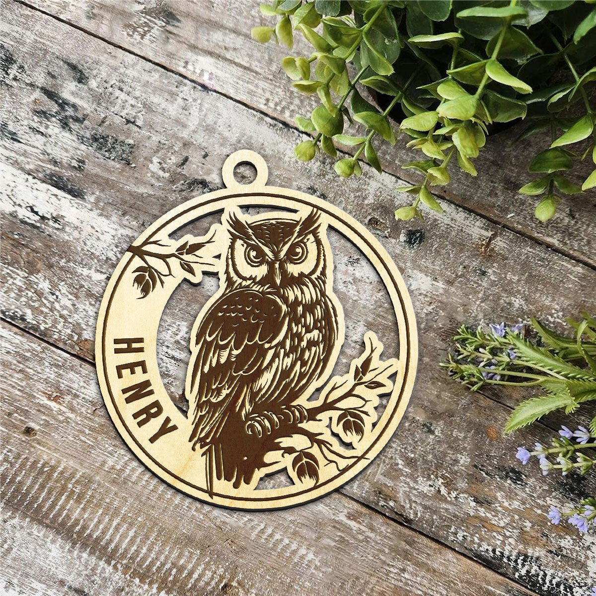 Owl Personalized Wood Ornament DS-13
