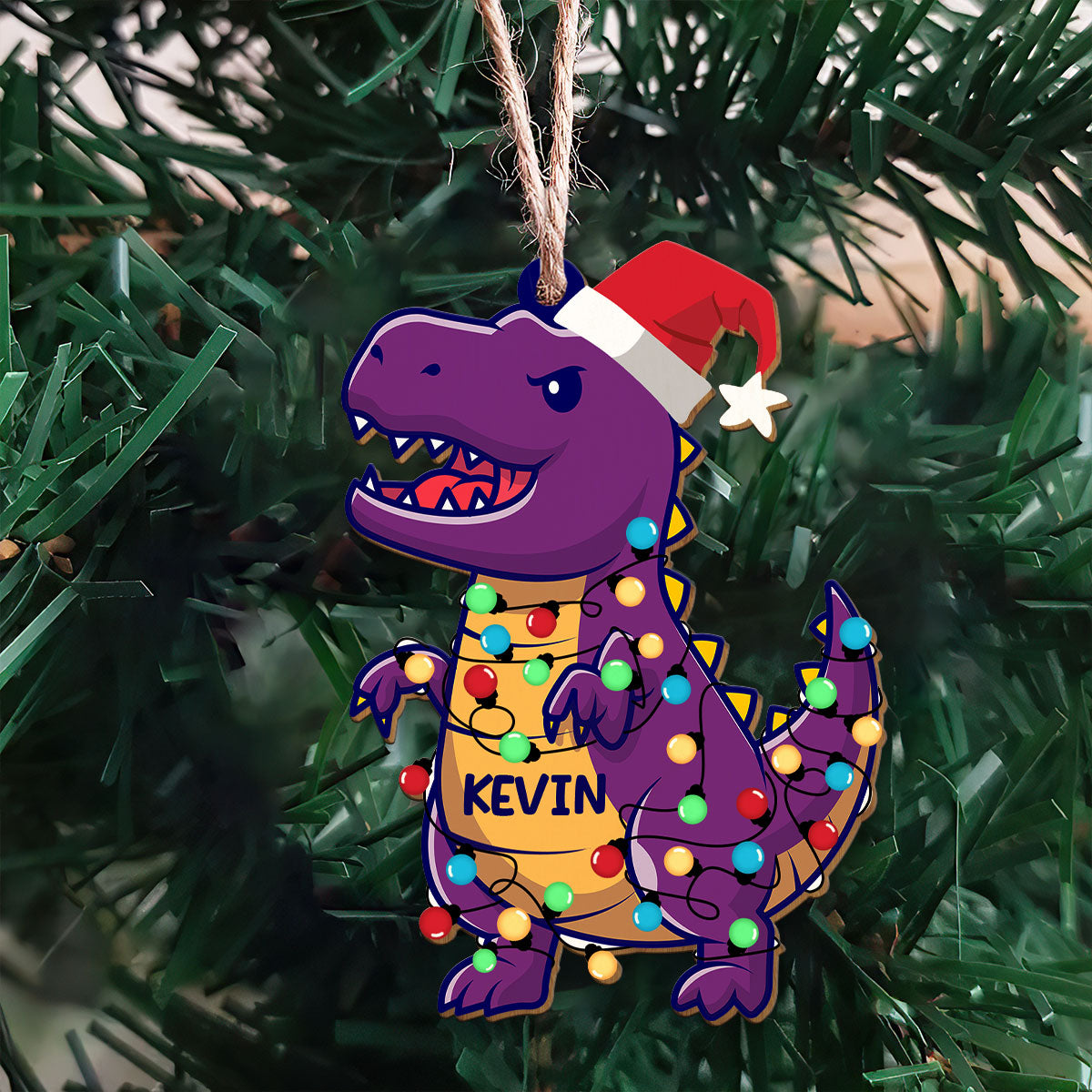 Trex Lights Personalized Wood Ornament DS-28