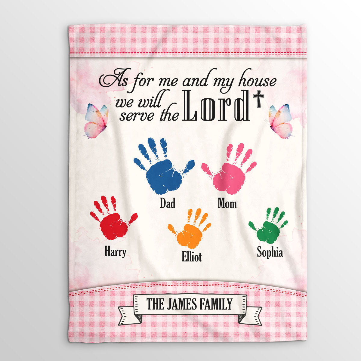 As For Me And My House Family Handprint - Personalized Fleece Blanket DSFBHLT1801TA
