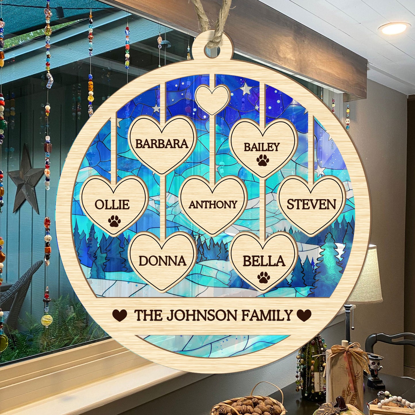 Family Paw And Heart - Personalized Suncatcher Ornament DSSUNOLHN1058TA