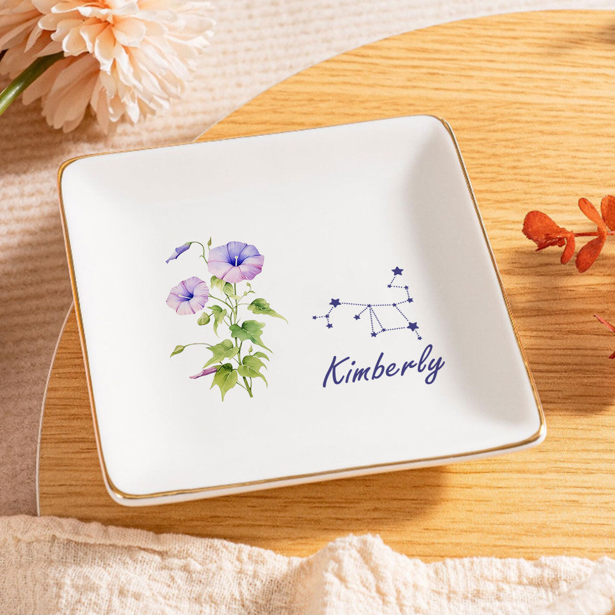 Birth Month Zodiac Flower - Personalized Jewelry Dish DSJDPT1865TA