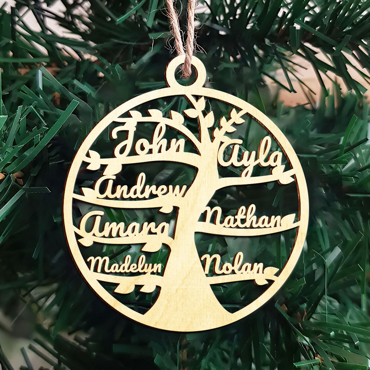 Family Name Tree Personalized Wood Ornament DS-61