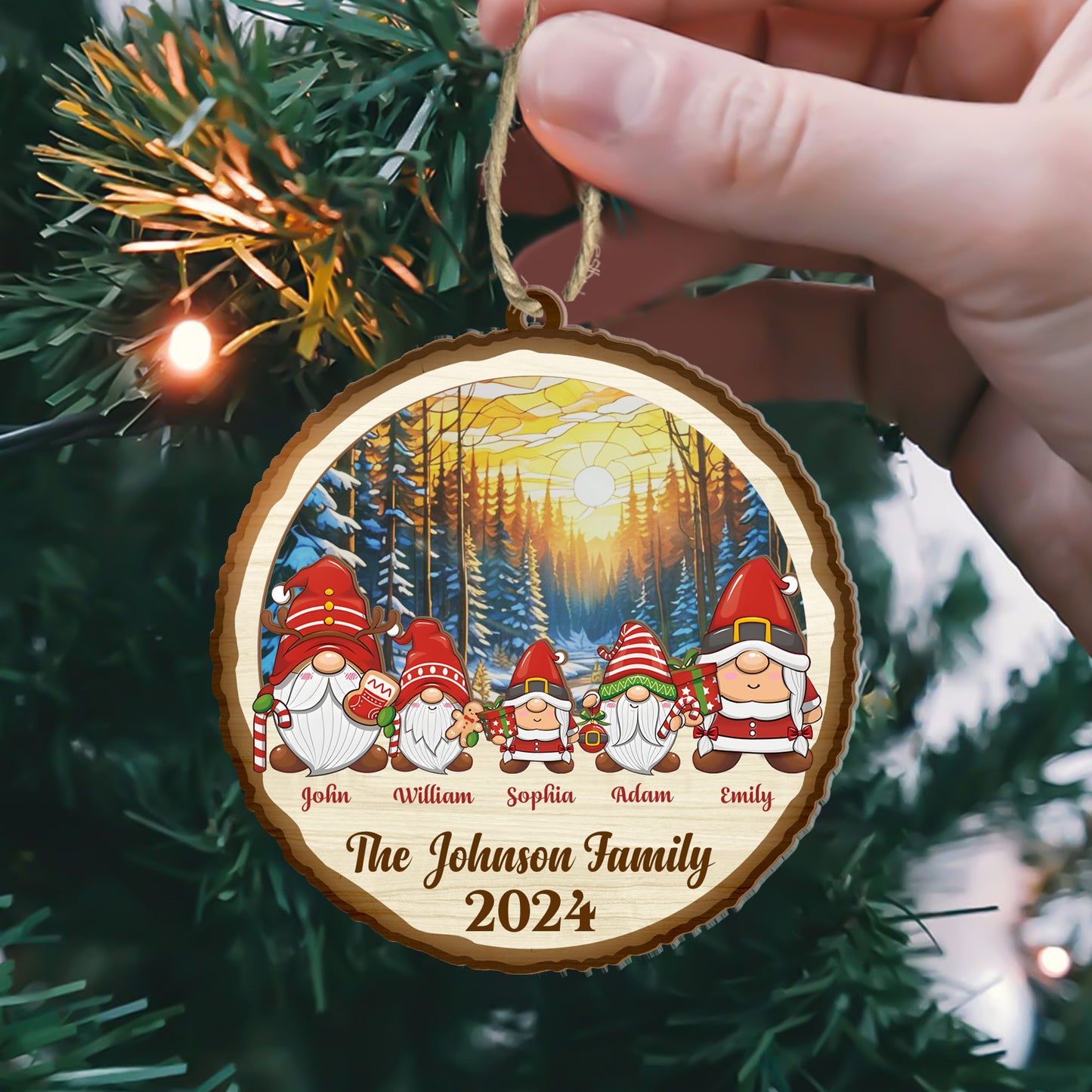 Gnome Family - Personalized Suncatcher Ornament DSSUNOPTN1103L