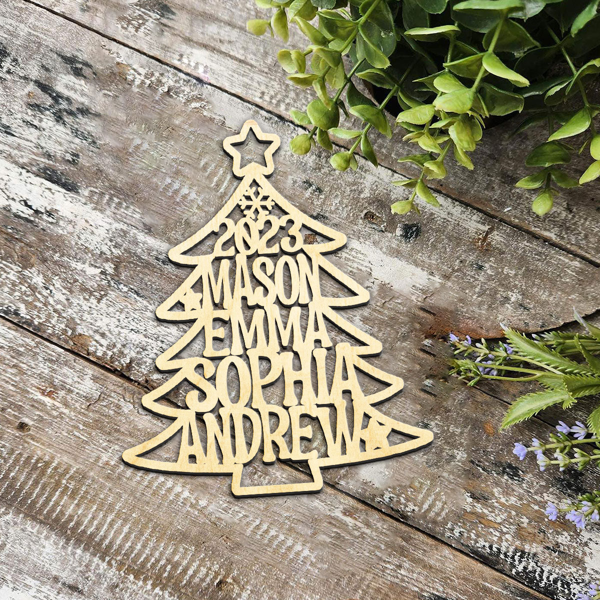 Christmas Tree Personalized Wood Ornament DS-60