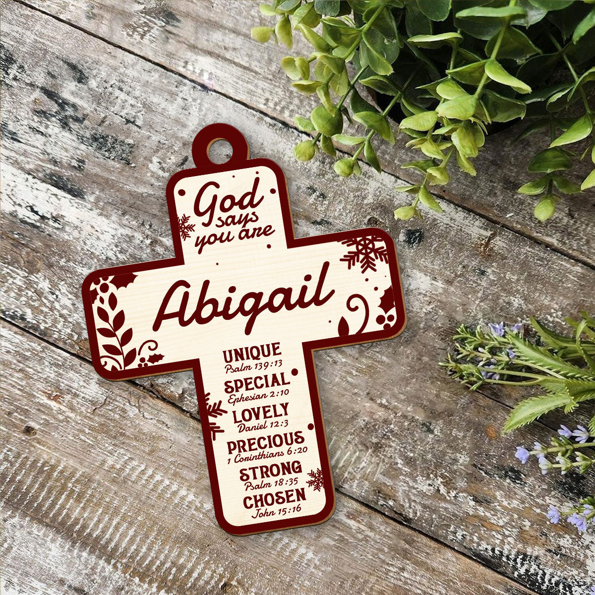 God Says I Am - Cross Personalized Wood Ornament DS-50