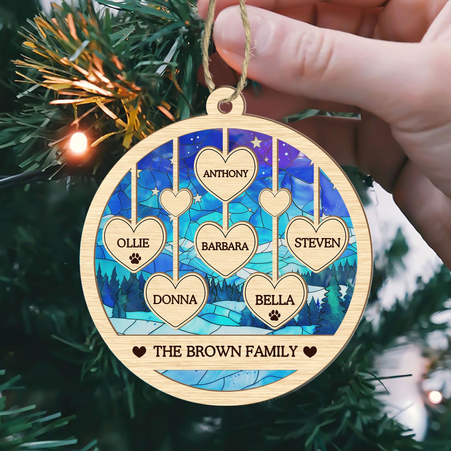 Family Paw And Heart - Personalized Suncatcher Ornament DSSUNOLHN1058TA