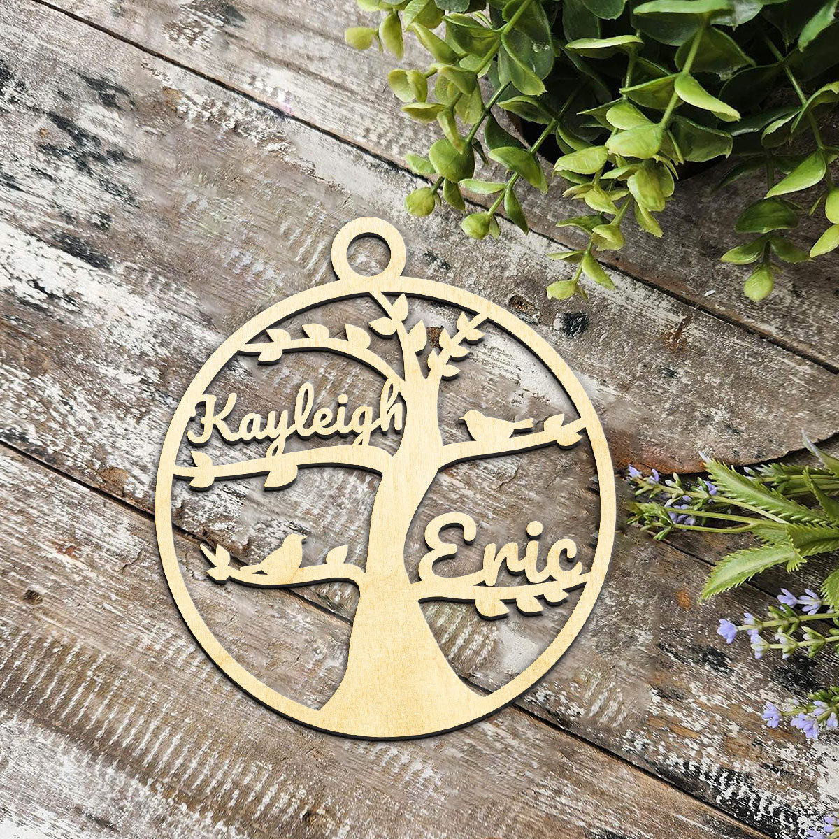 Family Name Tree Personalized Wood Ornament DS-61
