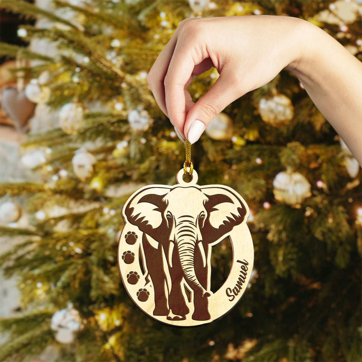 Elephant Personalized Wood Ornament DS-16