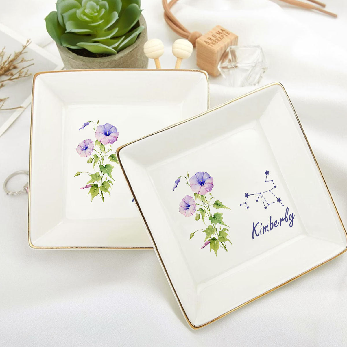 Birth Month Zodiac Flower - Personalized Jewelry Dish DSJDPT1865TA