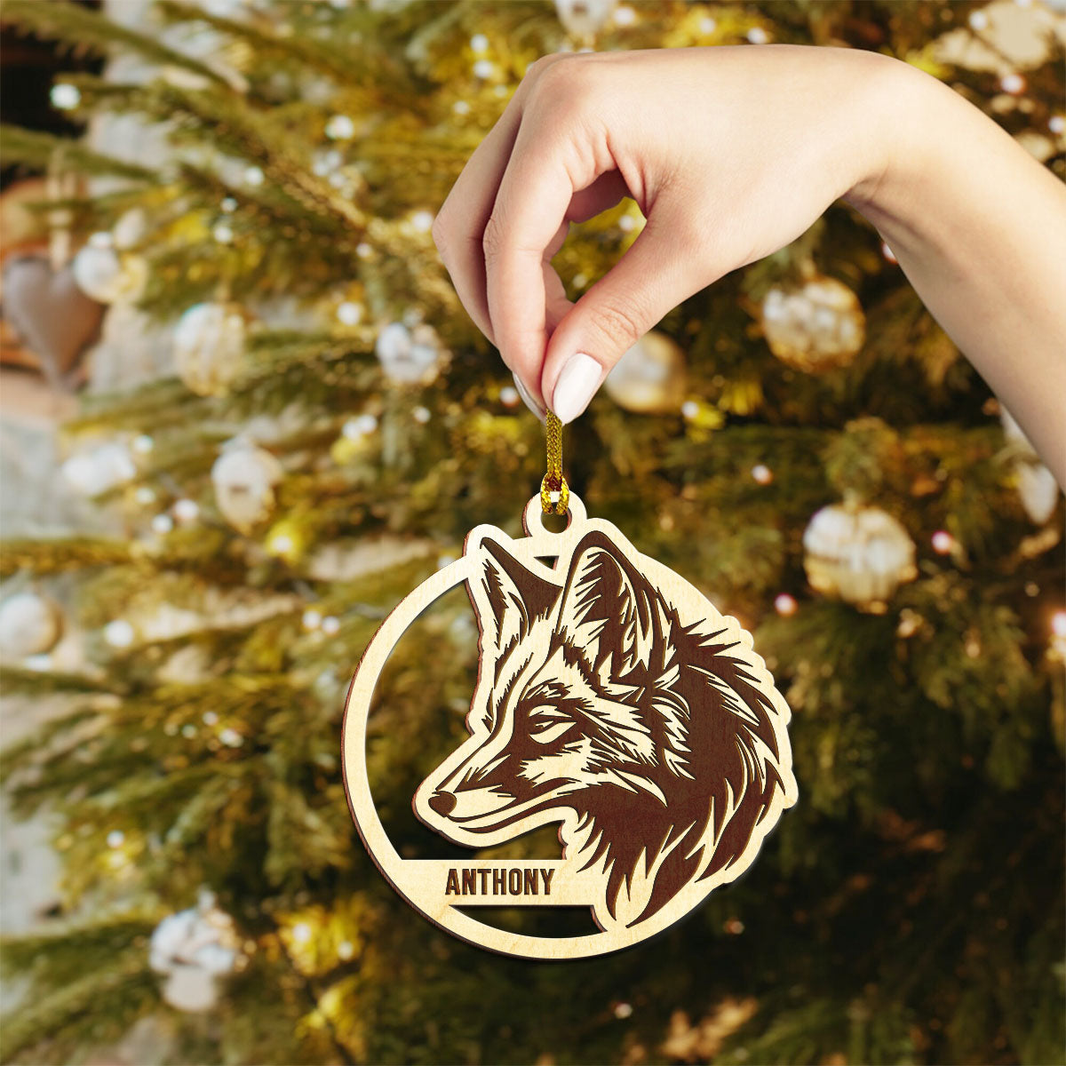 Fox Personalized Wood Ornament DS-17