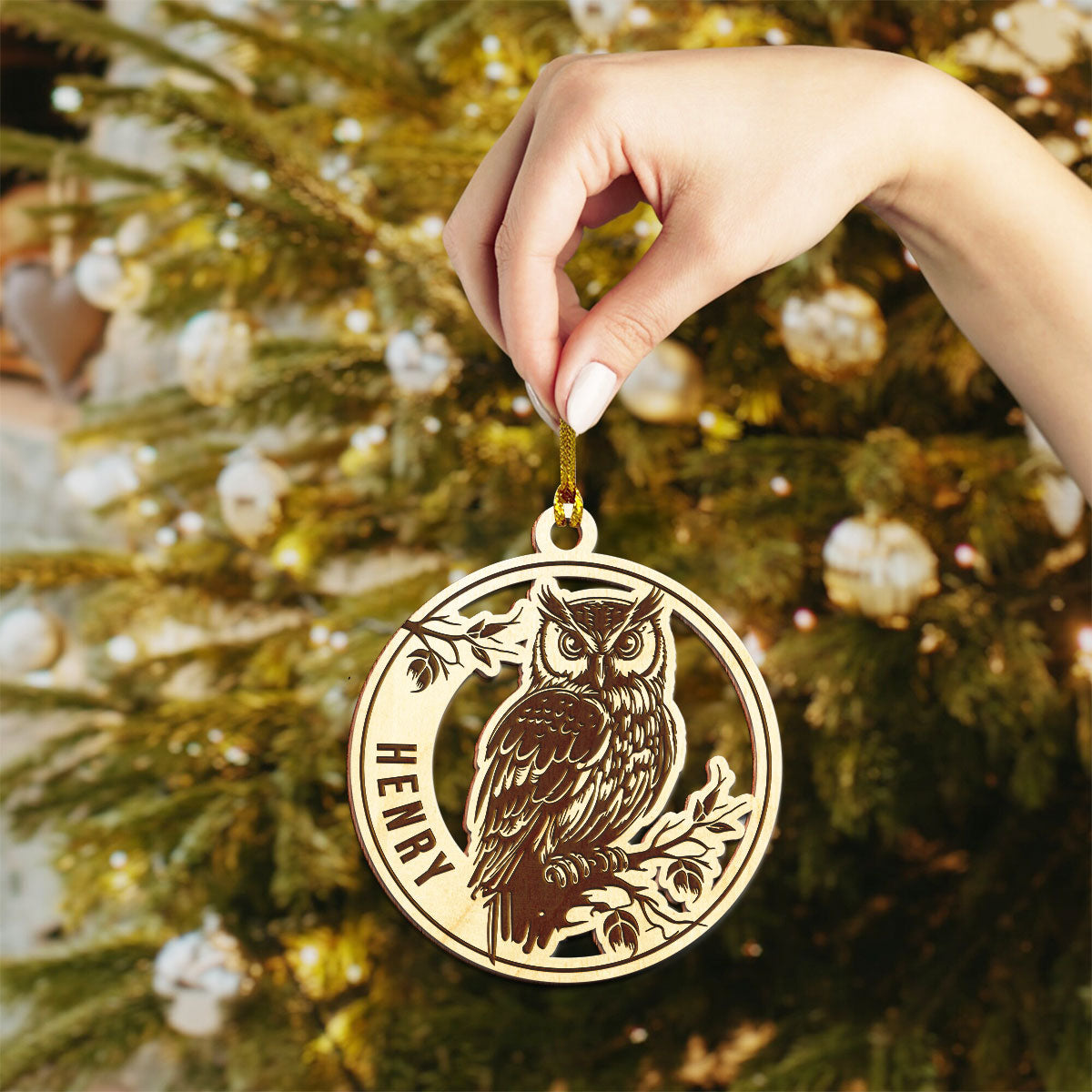 Owl Personalized Wood Ornament DS-13