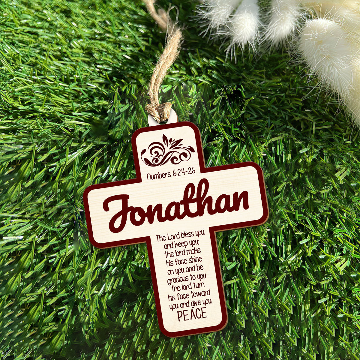Numbers 6:24-26 Cross Personalized Wood Ornament DS-008