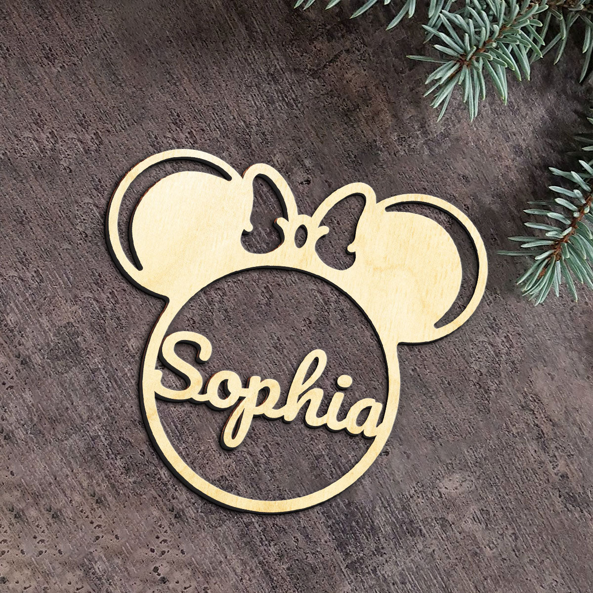 Minnie Personalized Wood Ornament DS-002