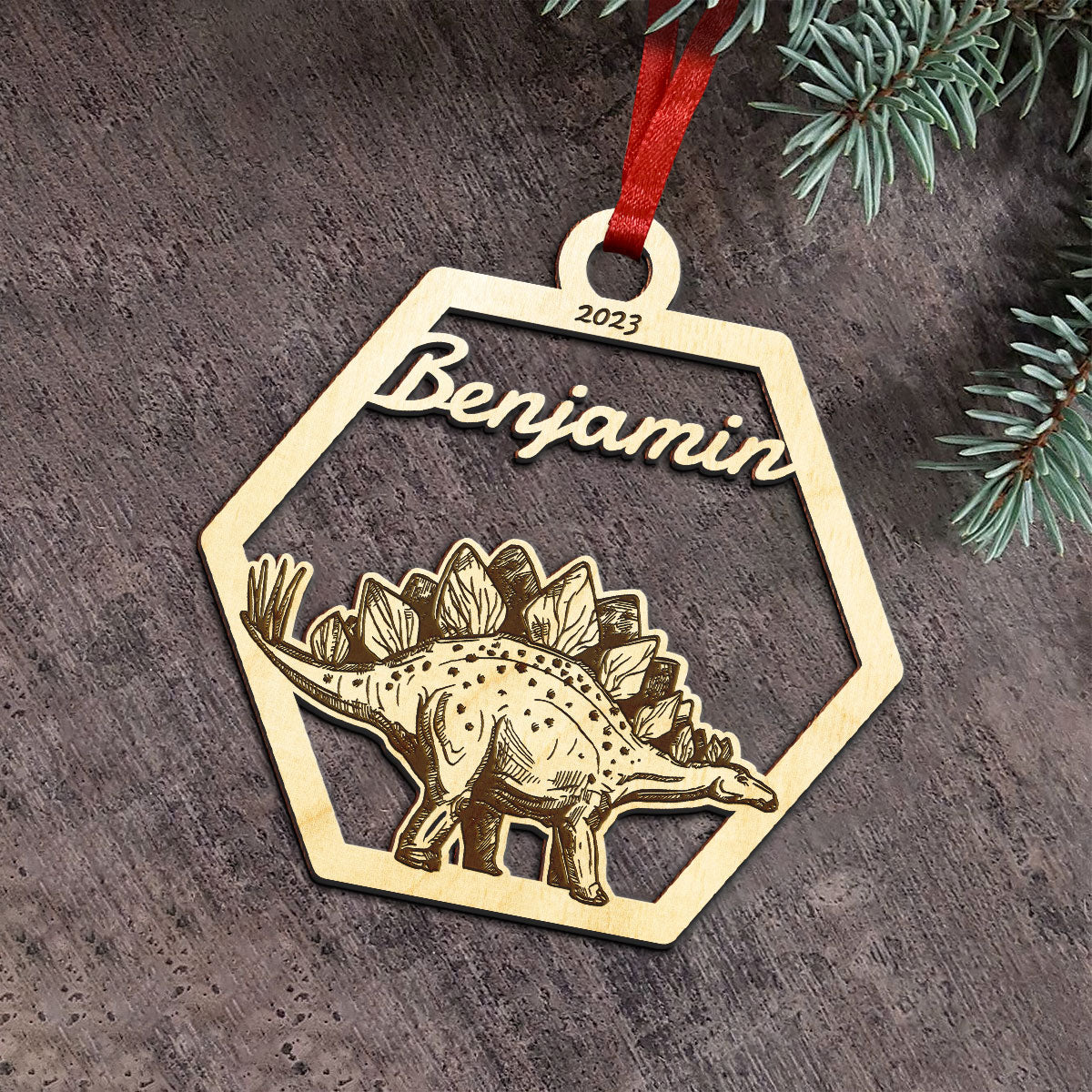 Stegosaurus Personalized Wood Ornament DS-001