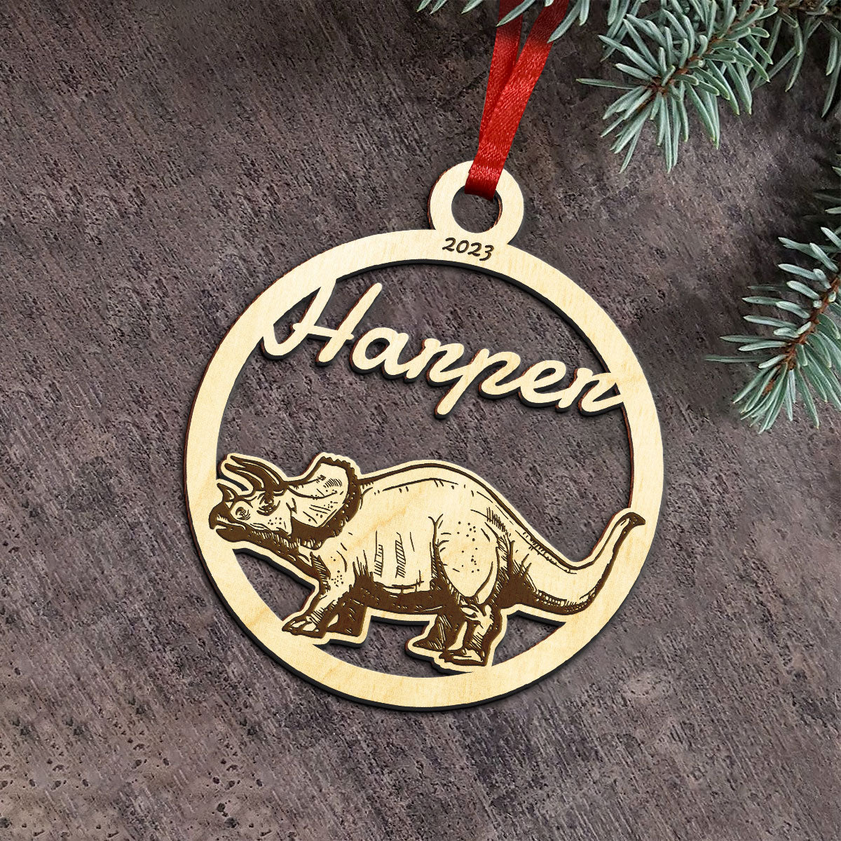 Triceratops Personalized Wood Ornament DS-001