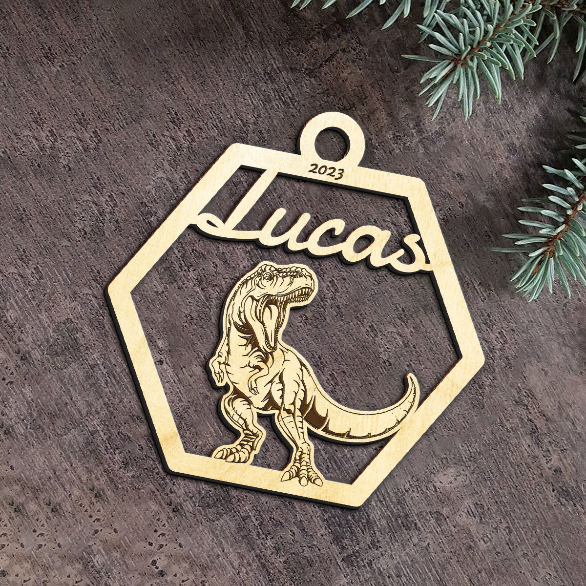T-Rex Personalized Wood Ornament DS-001