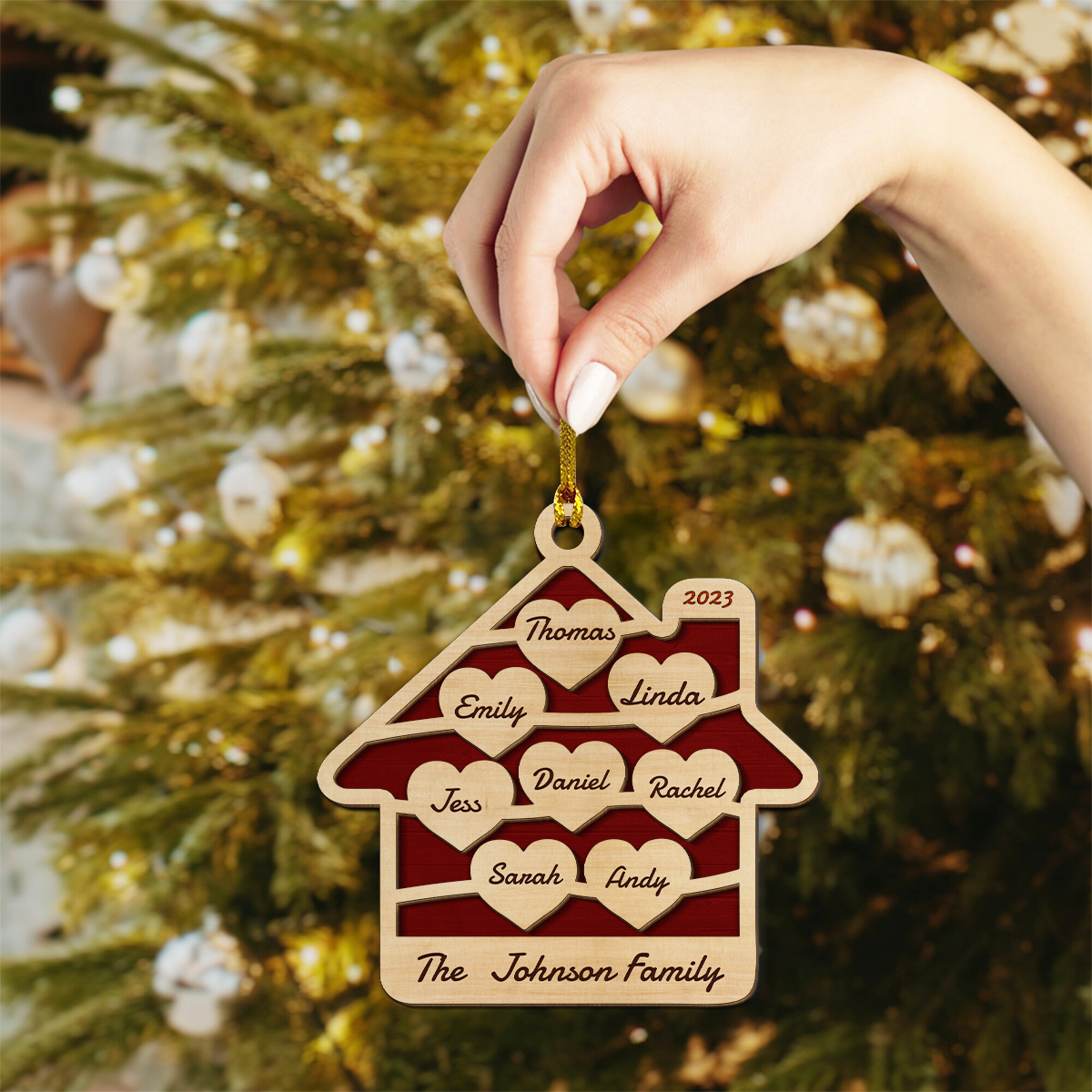 Family Hearts and Home - 2 Layers Personalized Wood Ornament DS-65