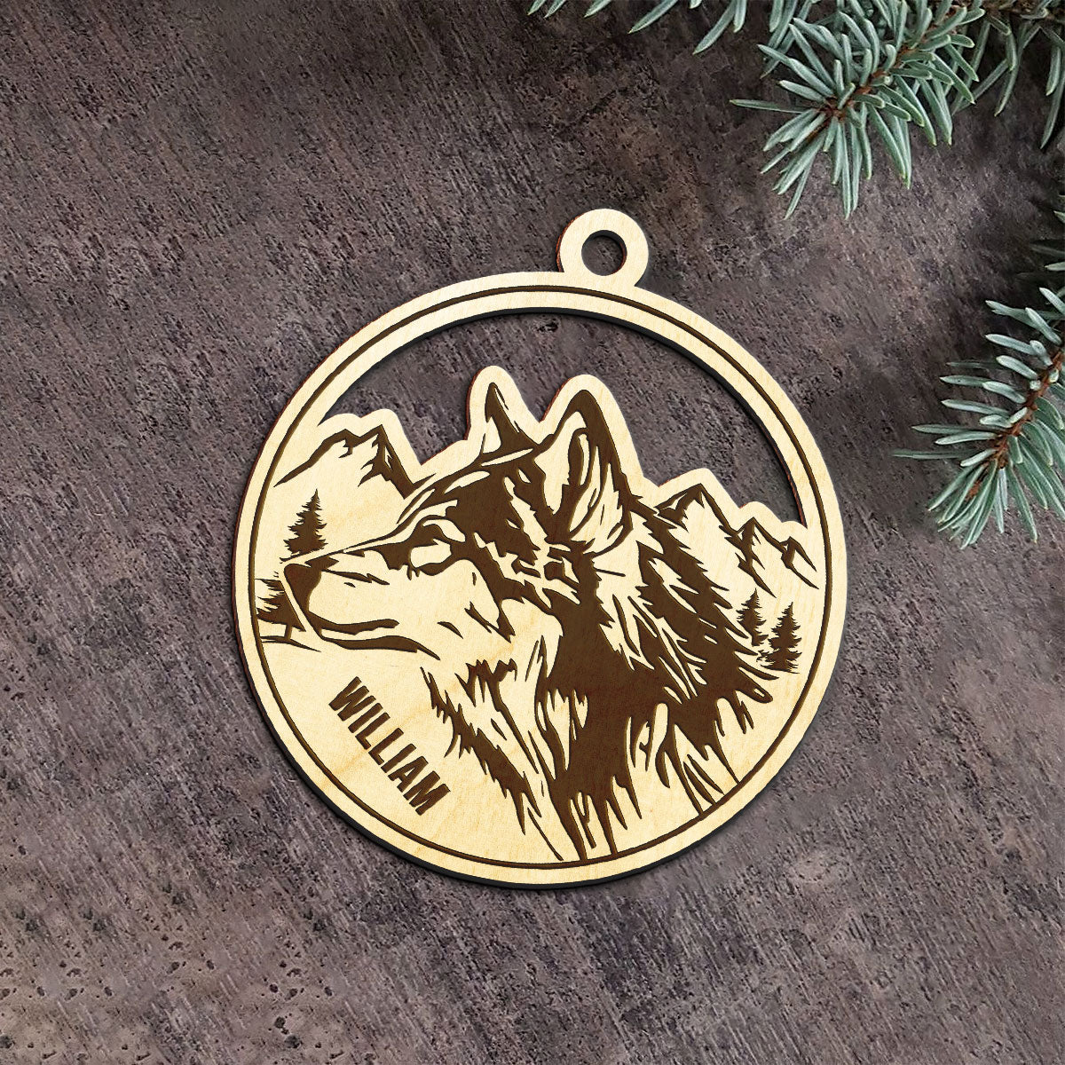 Wolf Personalized Wood Ornament DS-12