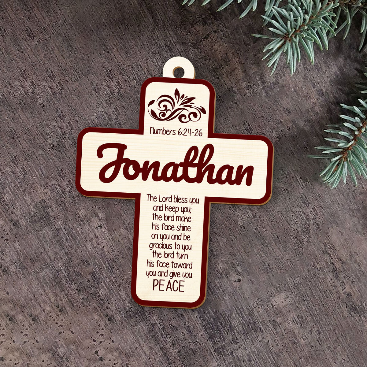 Numbers 6:24-26 Cross Personalized Wood Ornament DS-008