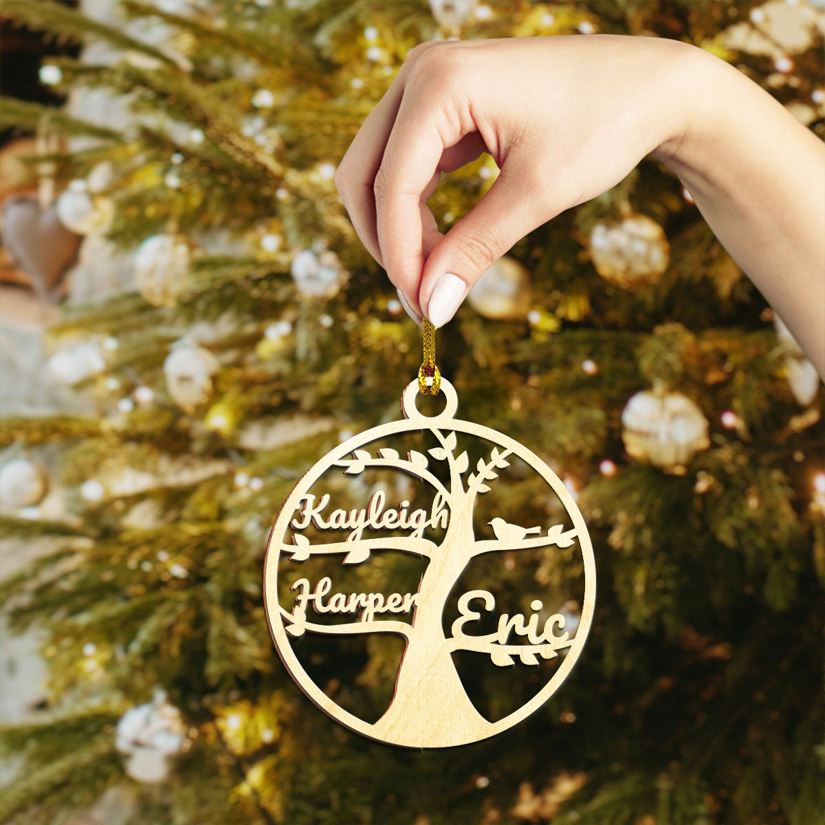 Family Name Tree Personalized Wood Ornament DS-61
