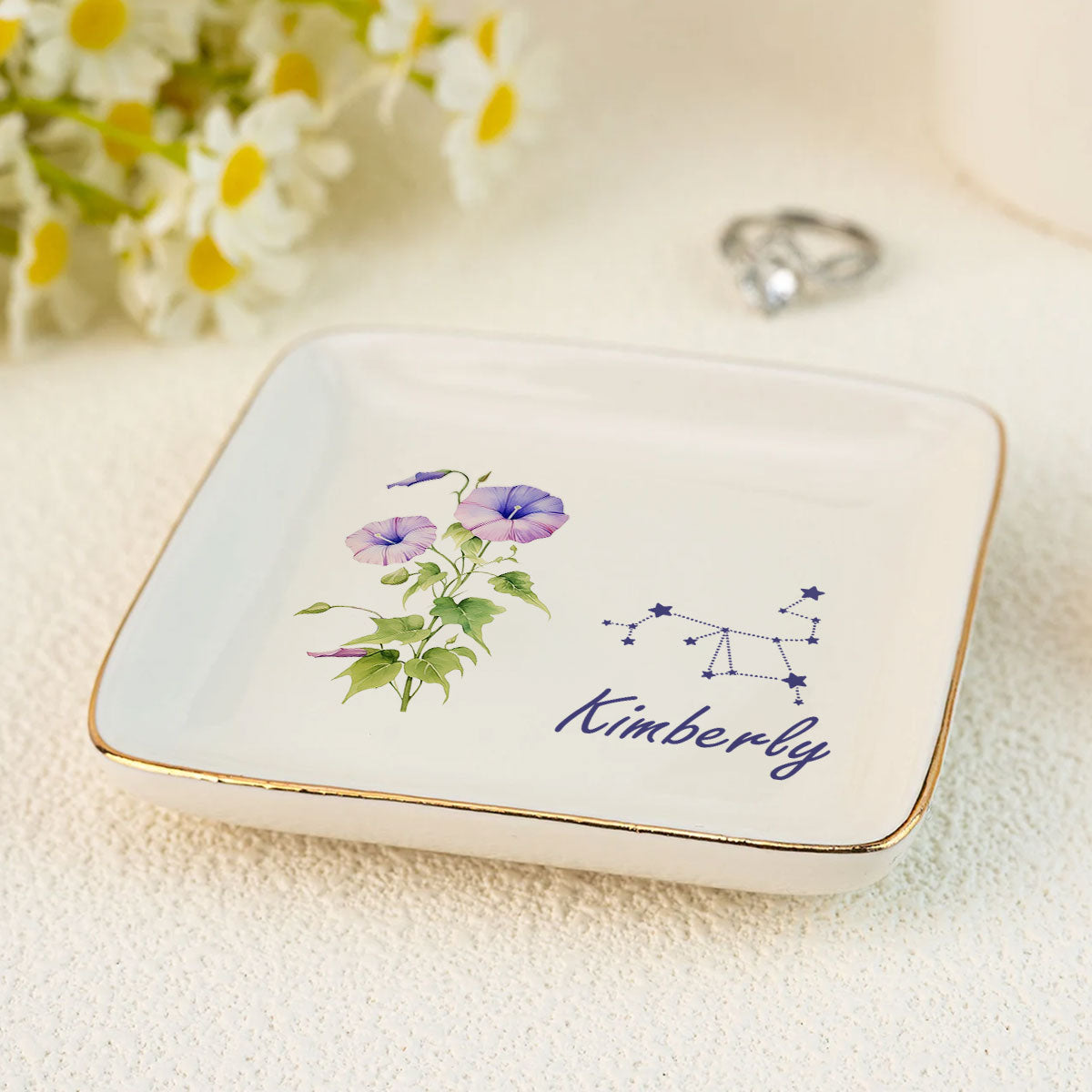 Birth Month Zodiac Flower - Personalized Jewelry Dish DSJDPT1865TA