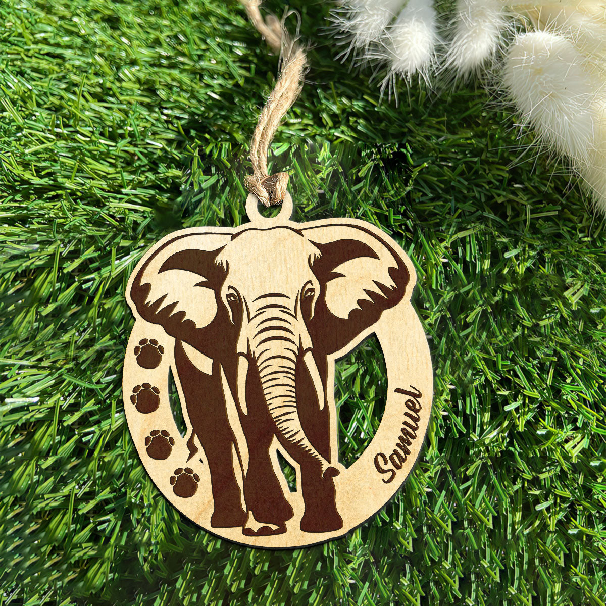 Elephant Personalized Wood Ornament DS-16